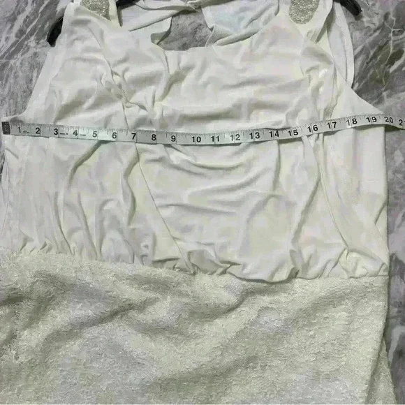 Scarlett Nite Ivory Sleeveless Layered Dress Flowy Top Fitted Lace Skirt Lined - Picture 5 of 11